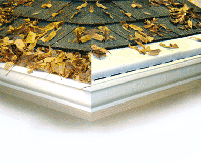 LeaFree gutter guard system showing how it keeps leaves out while allowing water flow